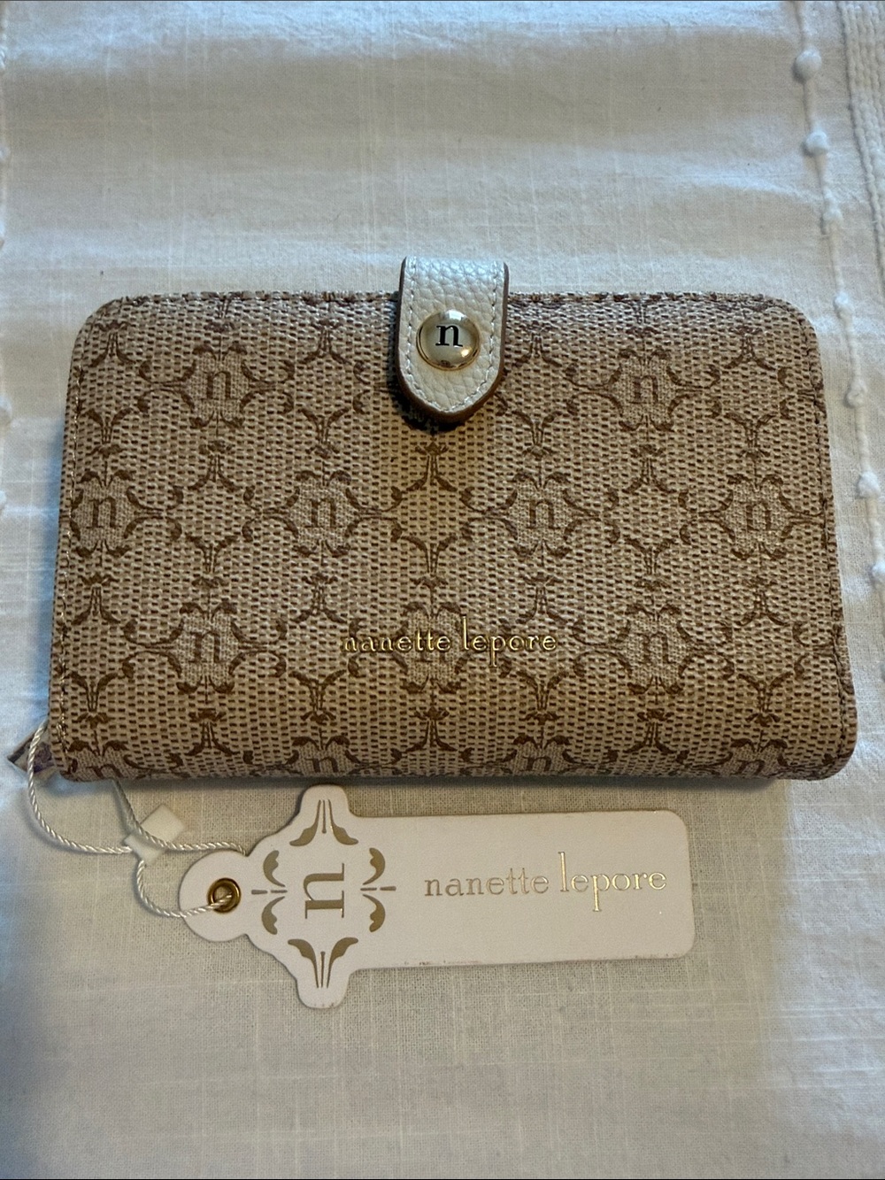 Nanette Lepore Tan Monogram Snap Wallet